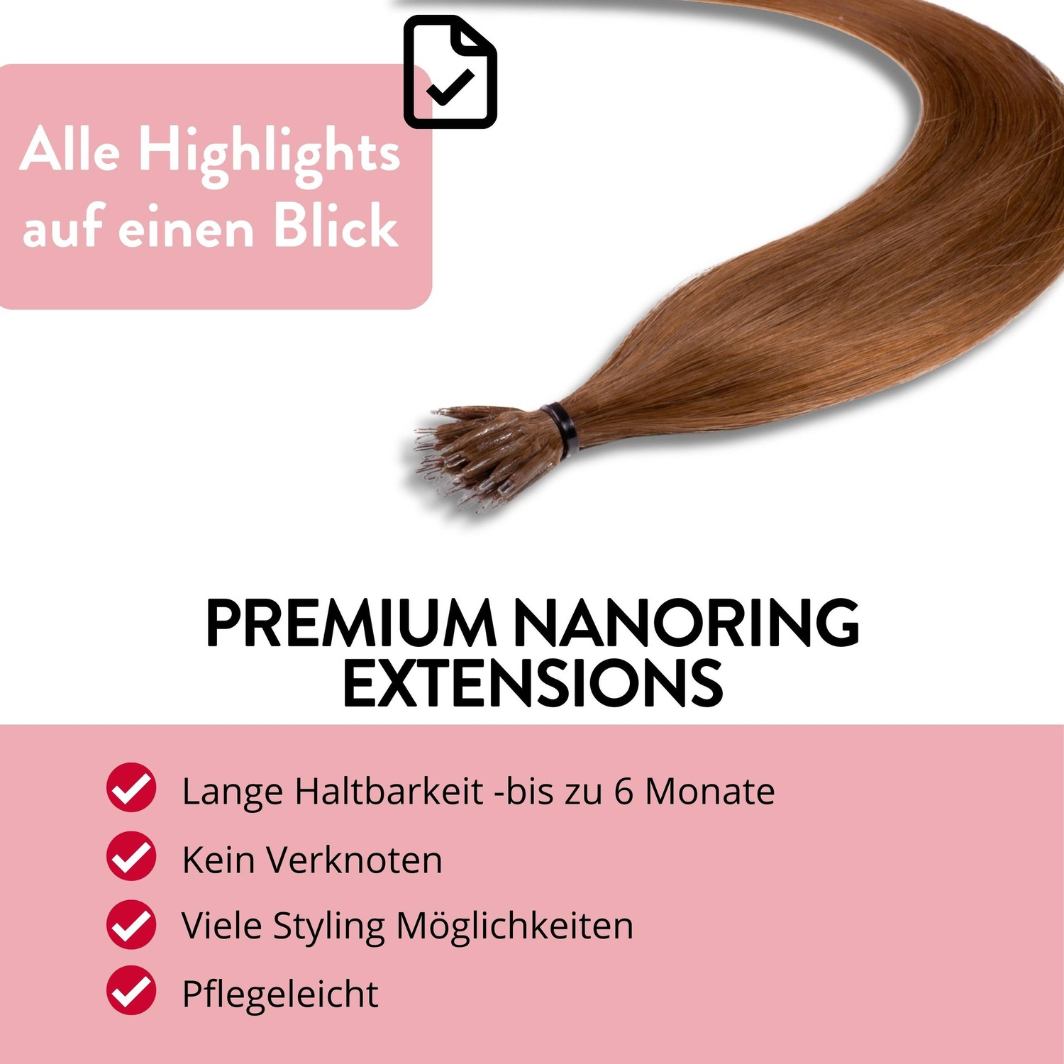Накладные волосы nanoring extensions premium echthaar #8/03 hellblond natur-gold 0,8g Hair2Heart, 50cm, количество 25 шт. — фото 3
