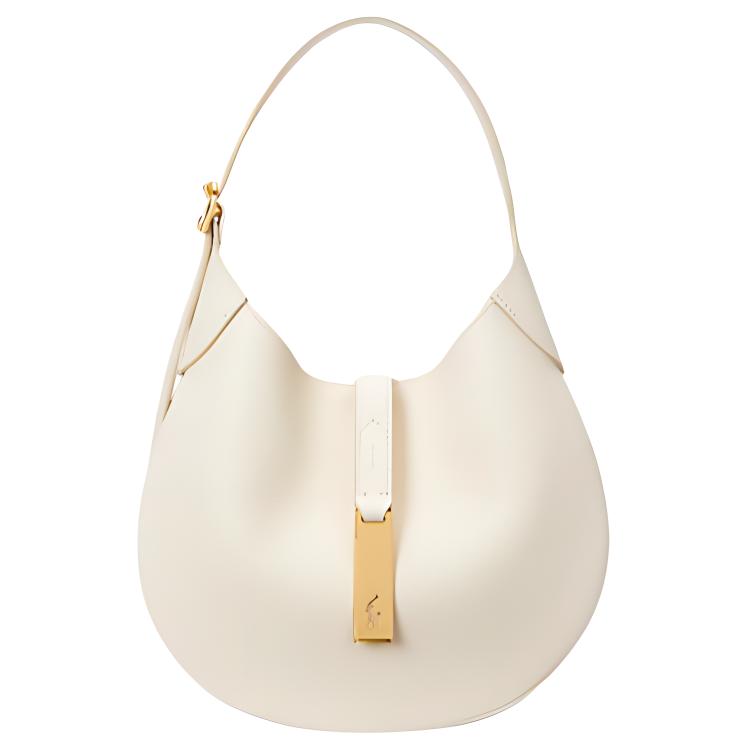 

Кожаная плечевая сумка женская слоновая кость Polo Ralph Lauren