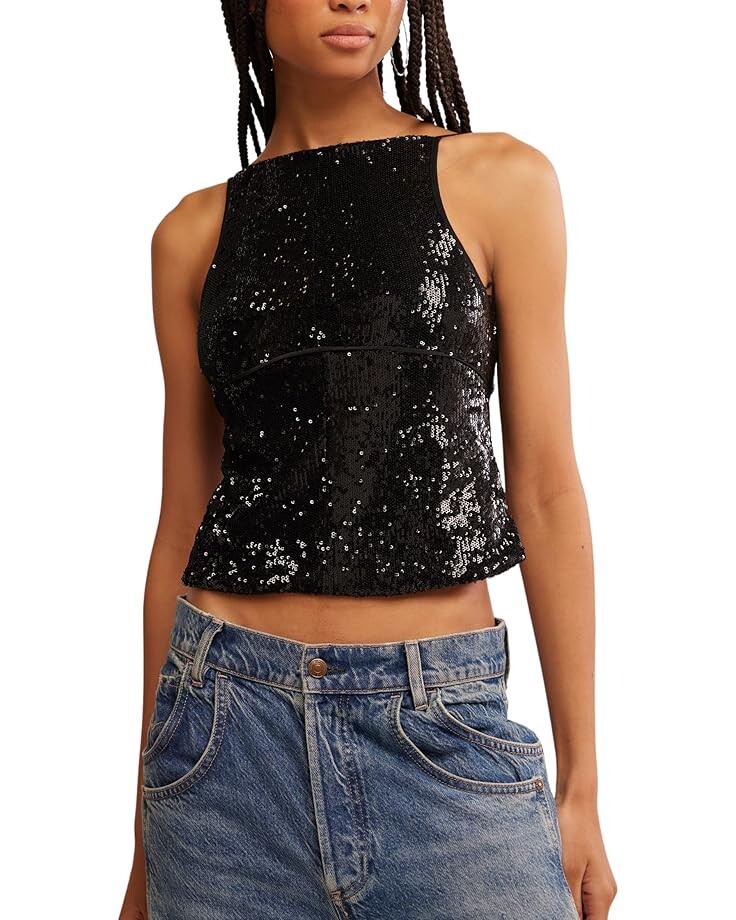 

Топ Free People James Sequin Tank, цвет Black Combo