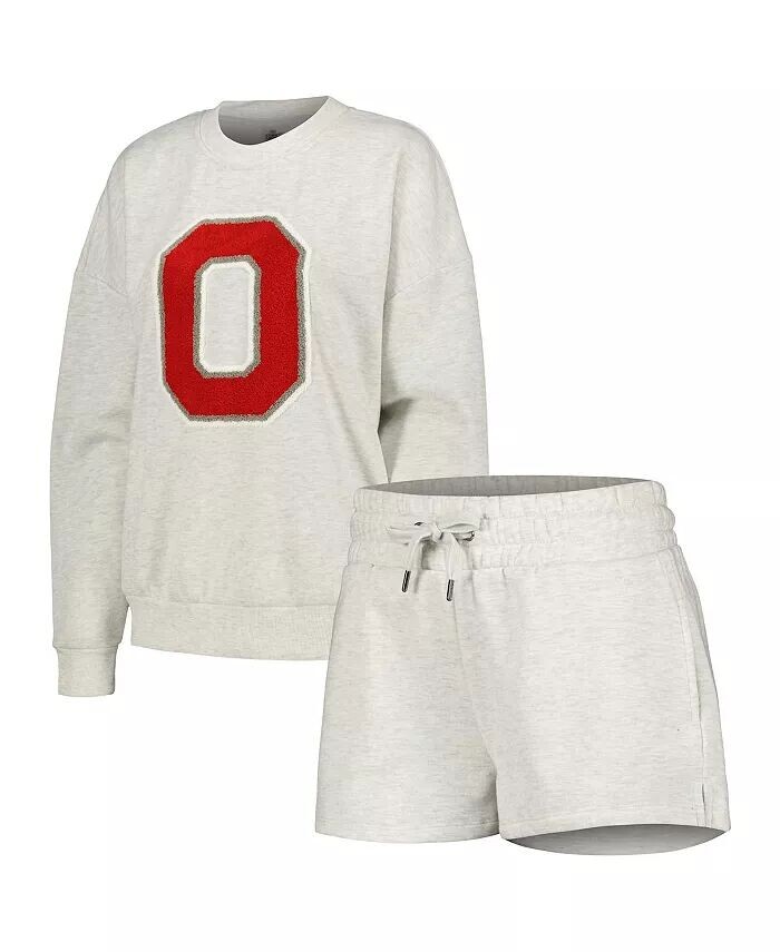 

Женский комплект для сна Ash Ohio State Buckeyes Team Effort, свитер и шорты Gameday Couture