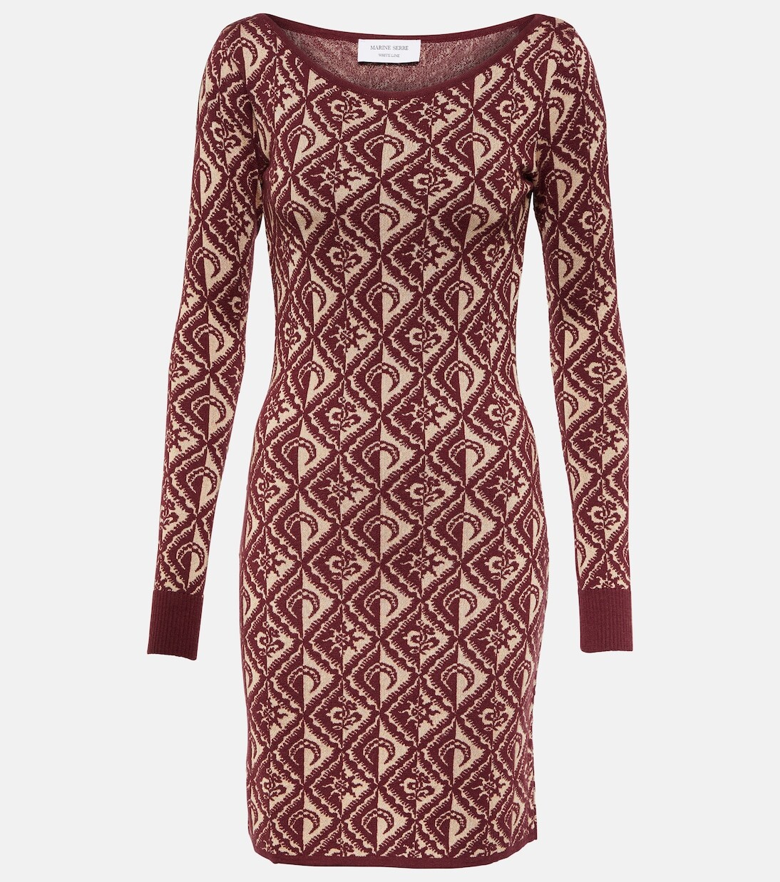 

Жаккардовое мини-платье moon с бриллиантами из смесовой шерсти Marine Serre, бургундия