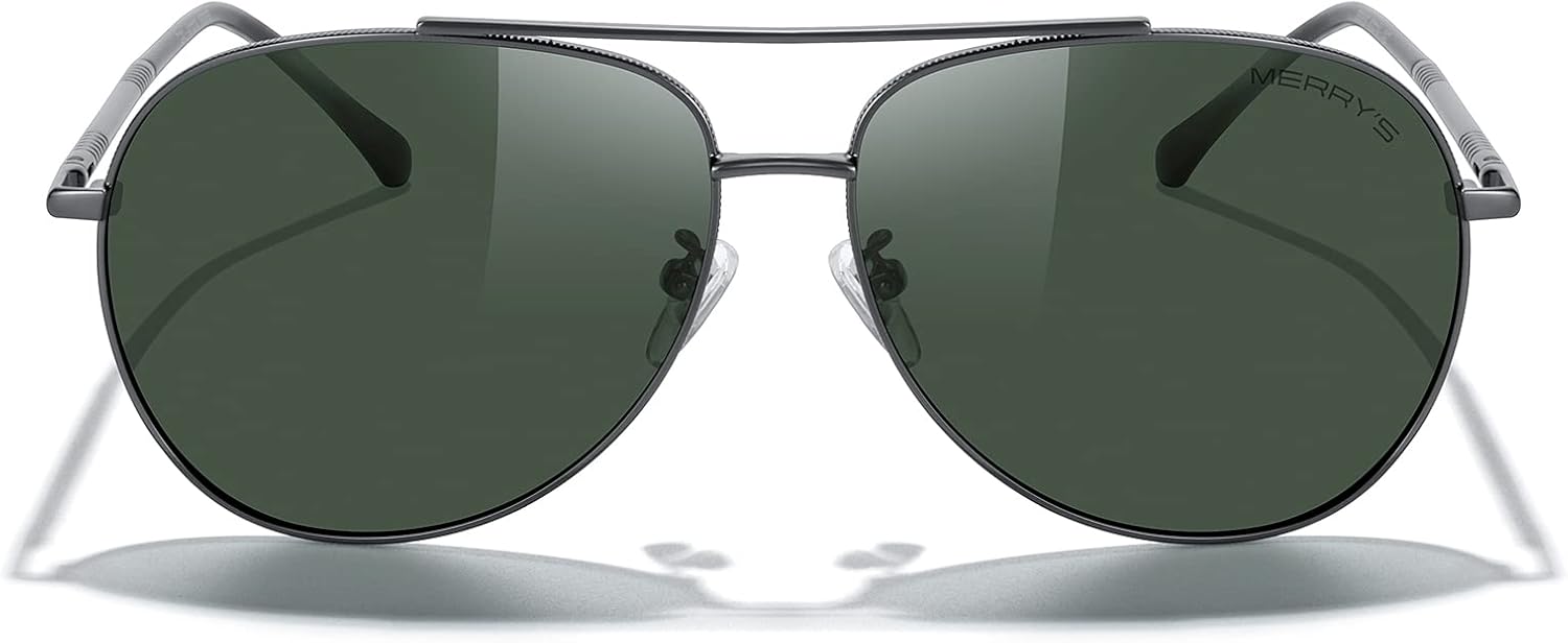 

Солнцезащитные очки-авиаторы MERRY'S для женщин и мужчин, с поляризованными зеркальными линзами и футляром - поляризованные очки для вождения, 60 мм, Gray Frame/G15 Lens