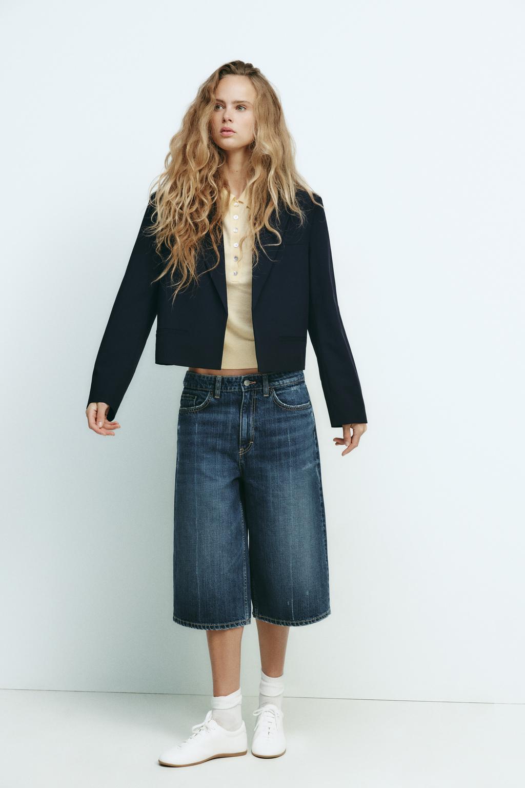 

Укороченный блейзер оверсайз ZARA, цвет Dark navy
