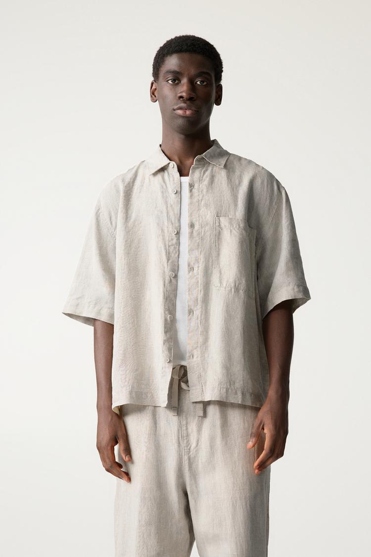 

Рубашка свободного кроя из 100% льна Pull And Bear, бежевый