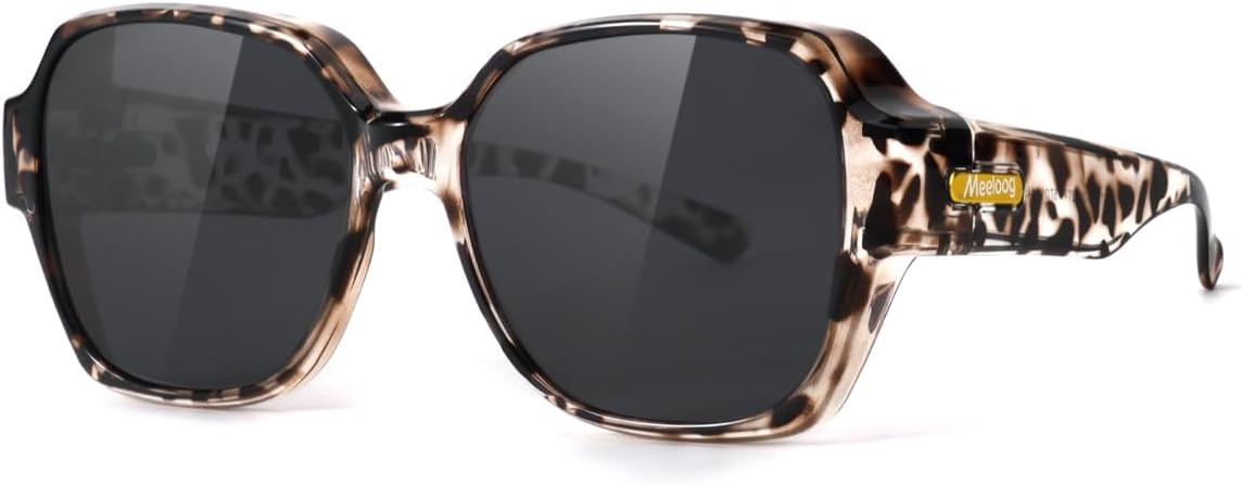 

Солнцезащитные очки Meeloog Over Glasses для женщин, поляризованные, стильные, увеличенного размера, надеваются поверх очков для вождения, MST0150, Light Tortoise Frame Black Lens