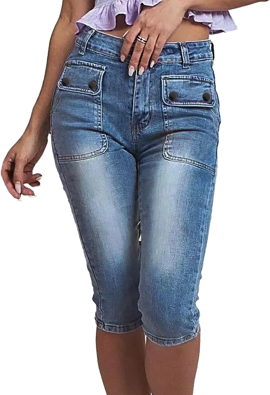 

Женские джинсы-капри Mid Rise Slim Fit с клапанным карманом Xadsfeel