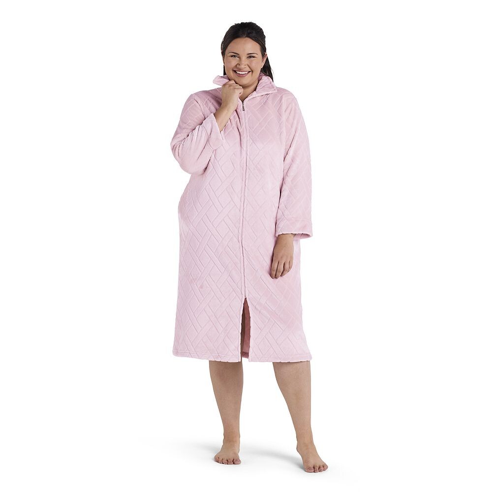 

Длинный флисовый халат Miss Elaine Essentials размера плюс на молнии, розовый