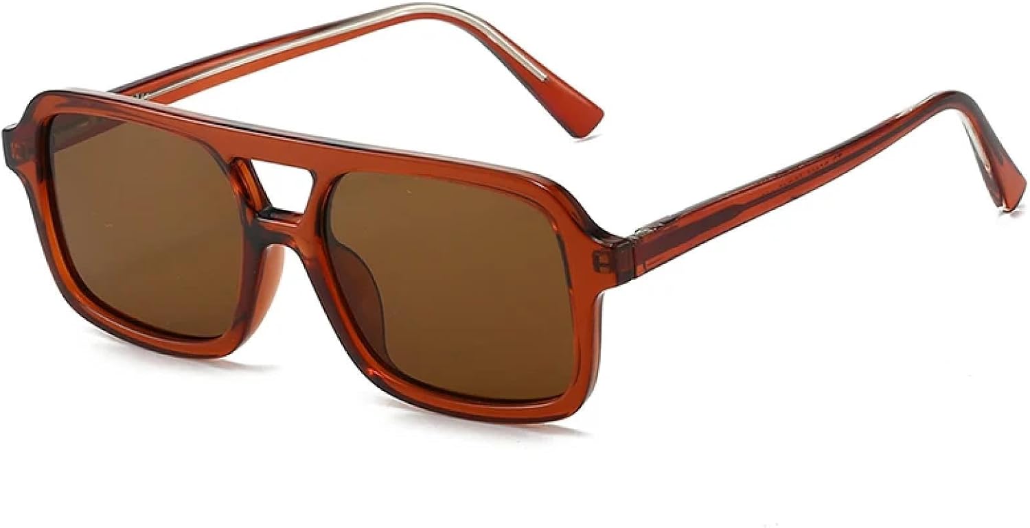 

Ретро-солнцезащитные очки с двойной перемычкой для женщин, роскошные, модные, прозрачные, конфетные оттенки, защита от УФ-излучения UV400. Модные солнцезащитные очки для мужчин TVTBBVV, Brown Tea