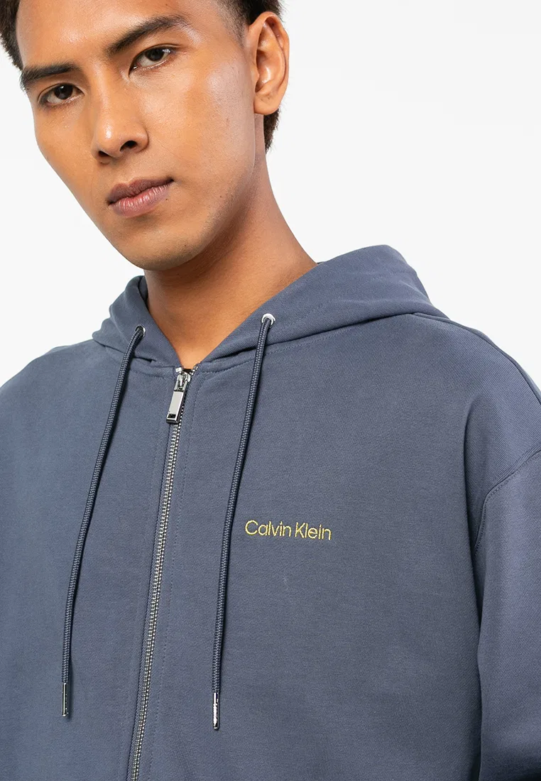 Худи Calvin Klein Sport, тяжелый футер, молния, темно-синий — фото 3