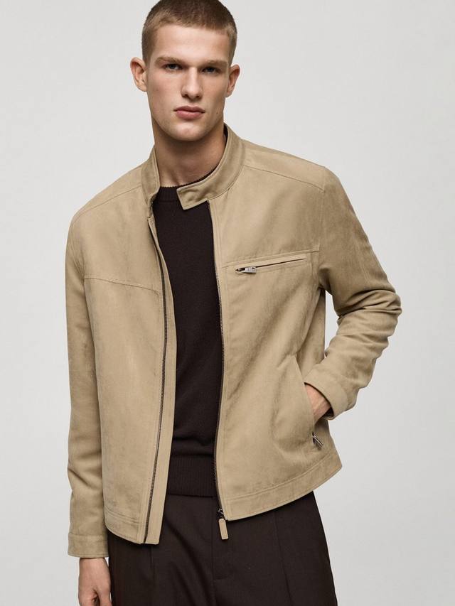 

Кожаная куртка-косуха с эффектом замши для мальчика Mango, Beige