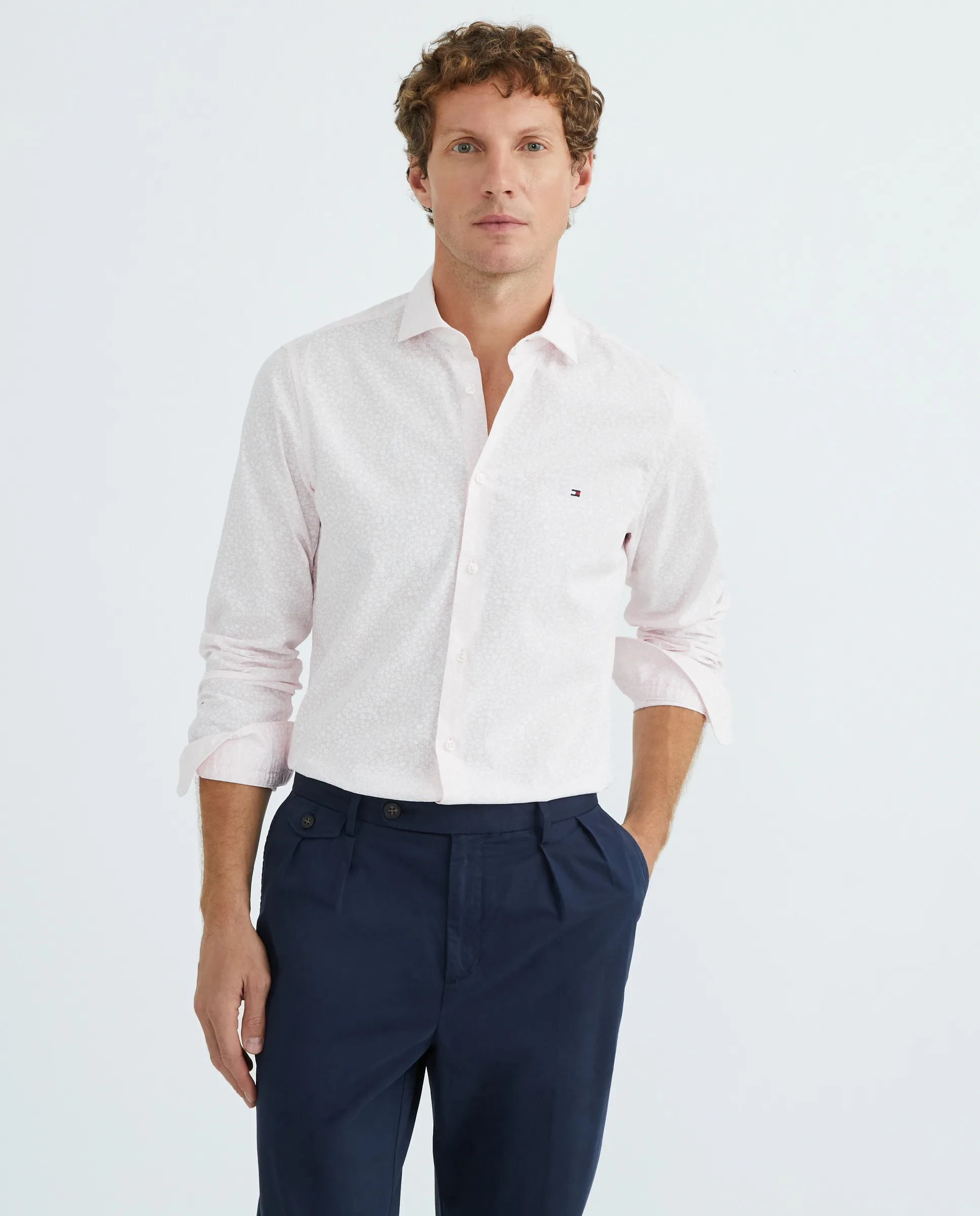 

Мужская рубашка с принтом из 100% хлопка Tommy Hilfiger, розовый