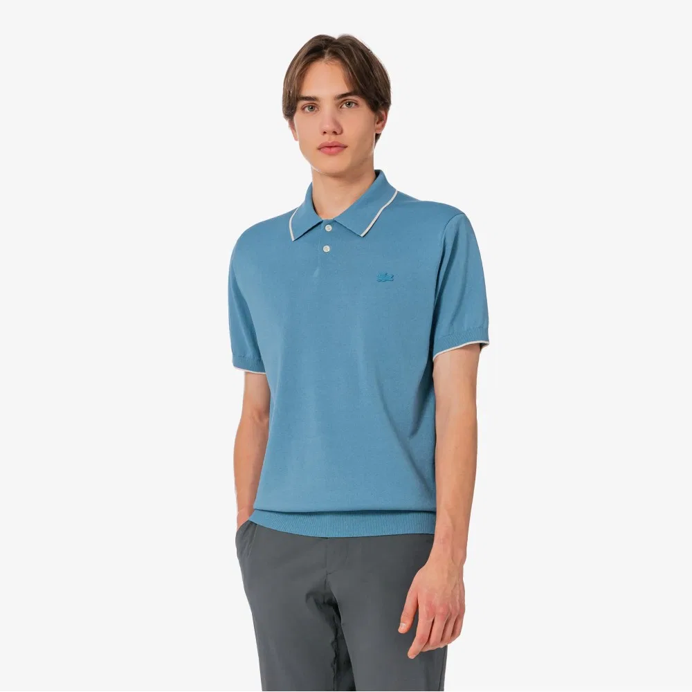 Мужская поло-рубашка из бумаги и полиэстера, синяя, от Lacoste — фото 4