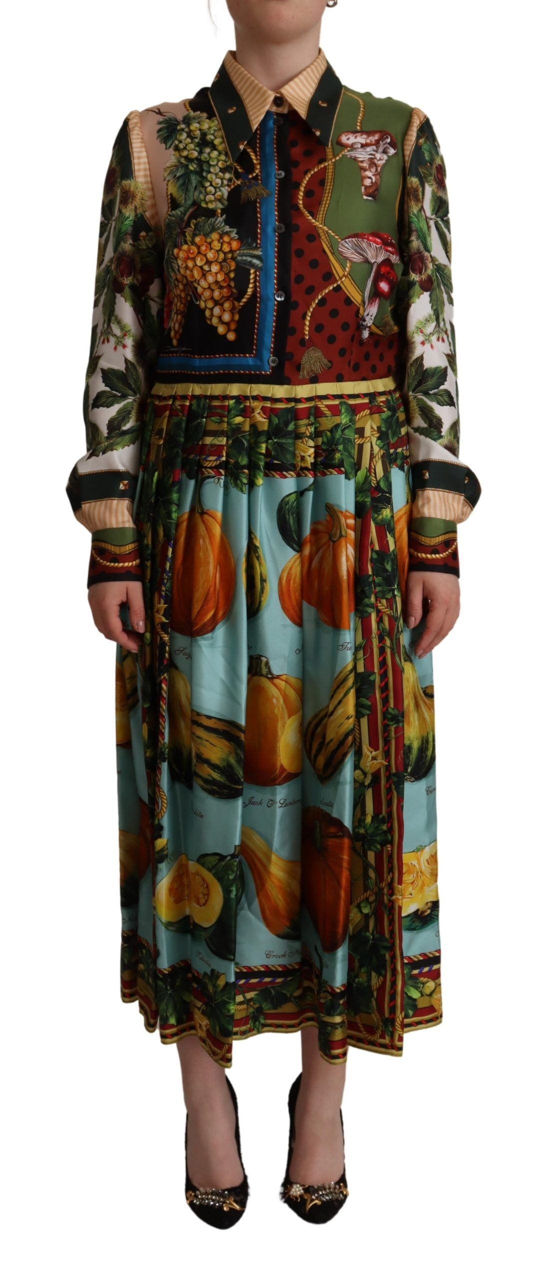 

Элегантное многоцветное шелковое длинное платье Dolce & Gabbana