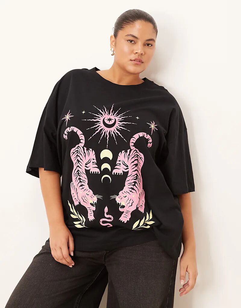 

Футболка свободного кроя ASOS DESIGN Curve с принтом небесного тигра черного цвета Asos Curve