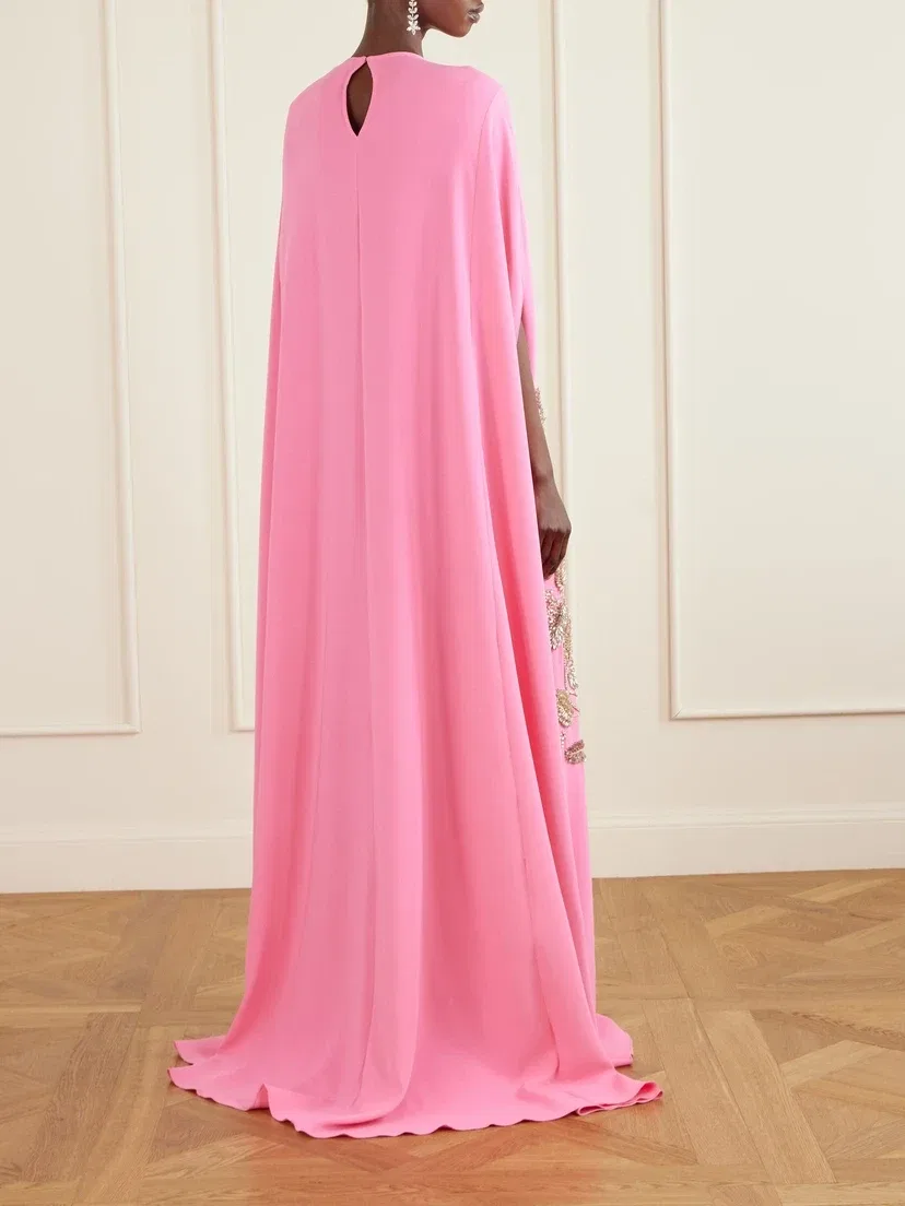 Шелковое платье с накидкой и вышивкой Oscar de la Renta, розовый — фото 3