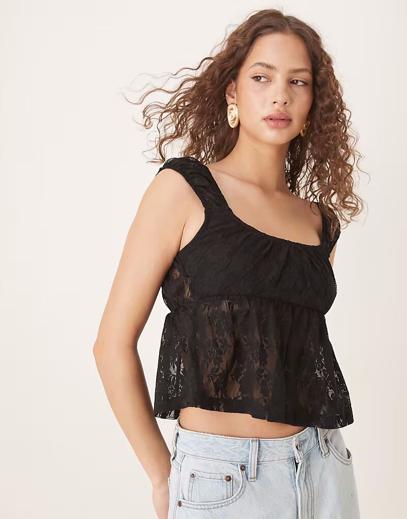 

Кружевной топ-бэби-долл черного цвета Asos Design