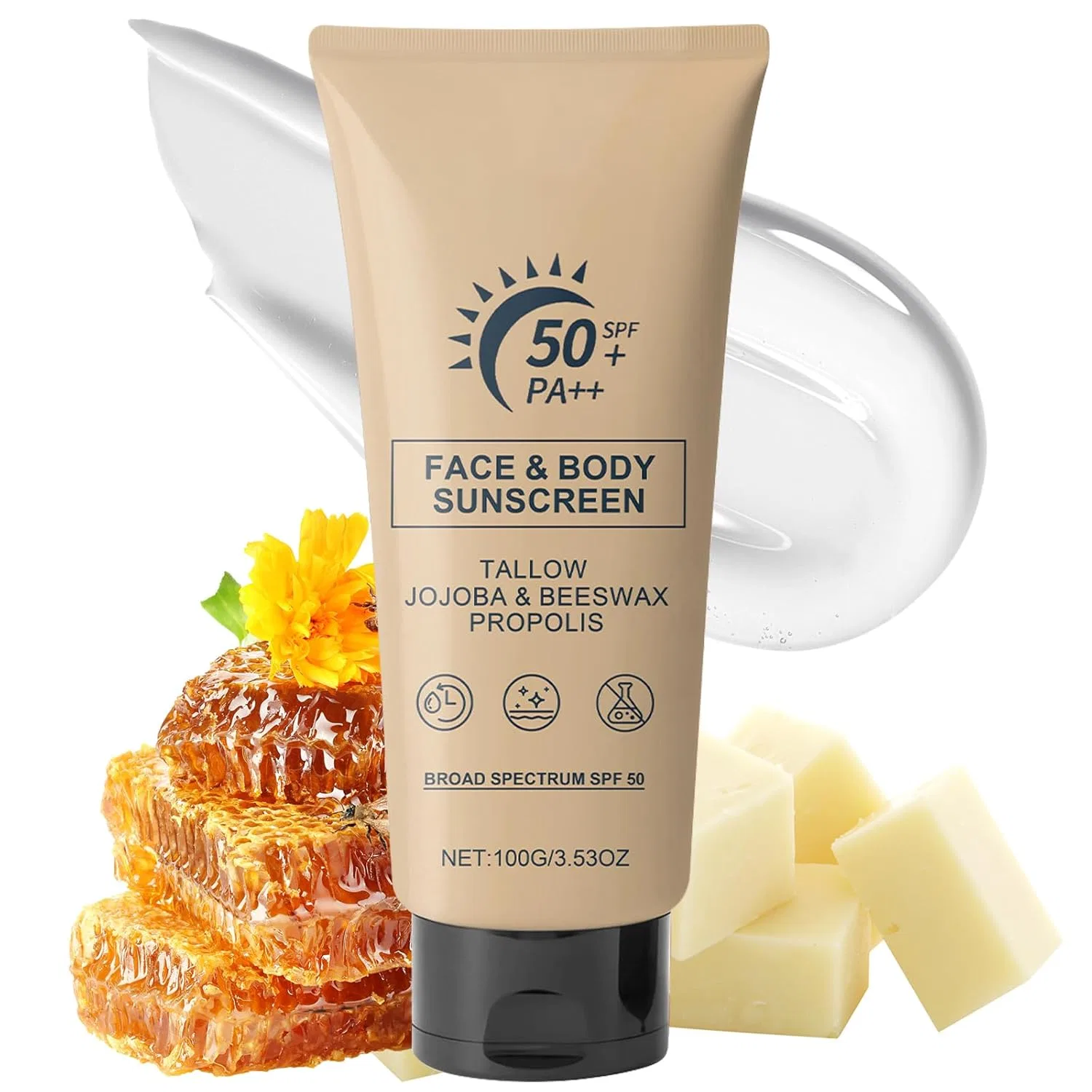 Водостойкий солнцезащитный крем Beef Tallow SPF 50+ для лица и тела, 100 г Muiefe