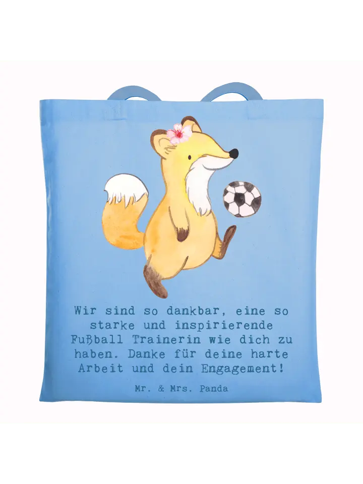 

Сумка для переноски Mr & Mrs Panda Fußball Trainerin Dankbarkeit, небесно-синий