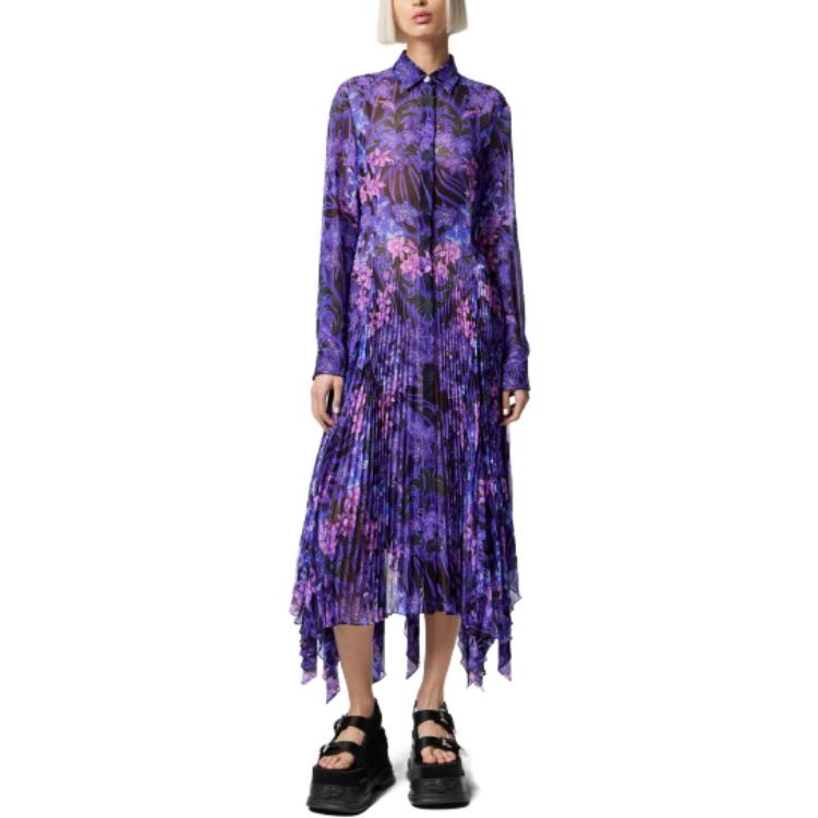 Футболка с барочным принтом и плиссировкой VERSACE, фиолетовая — фото 3