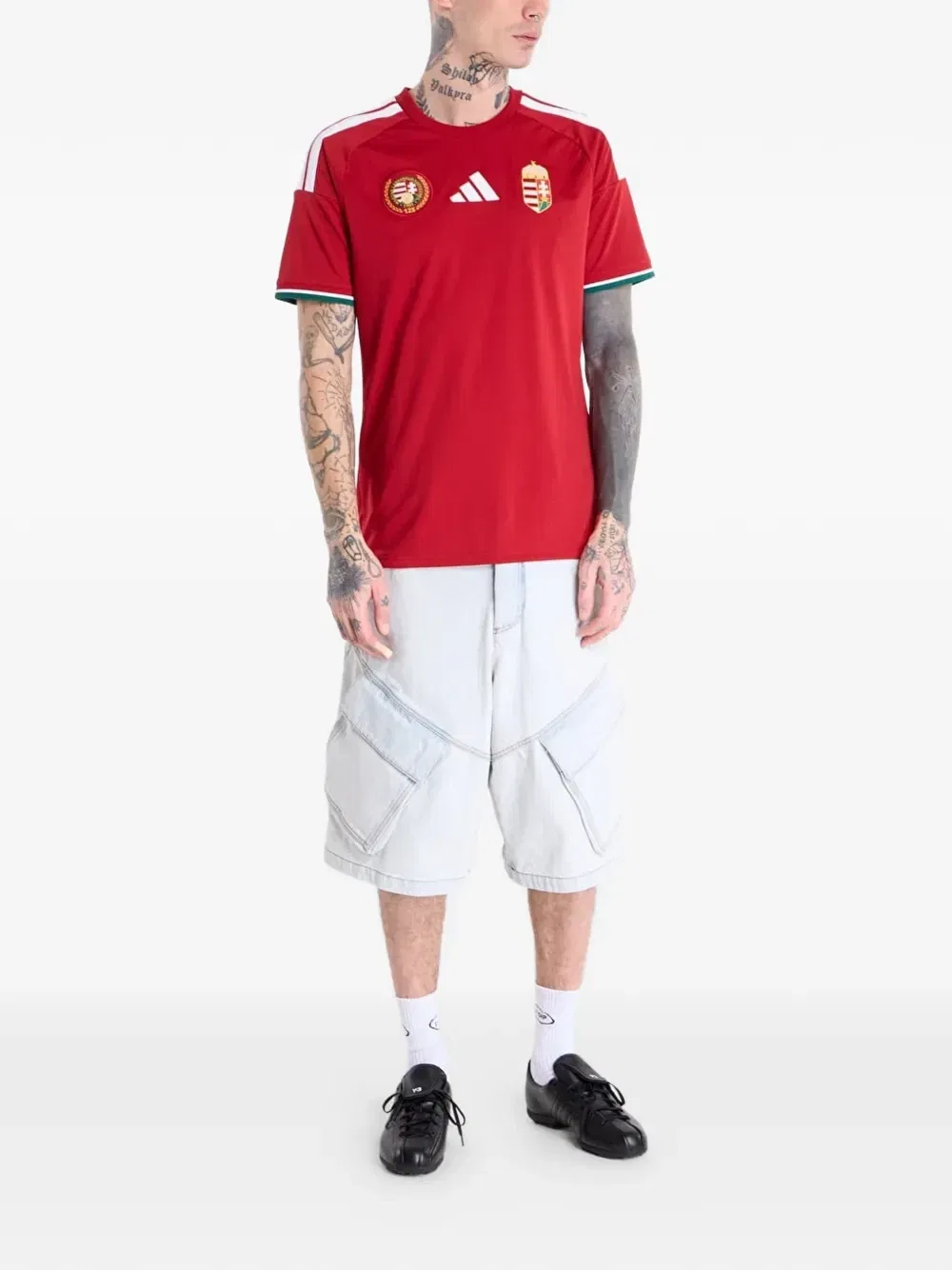 Футболка Adidas "Венгрия 26" с тремя полосками, красный — фото 2