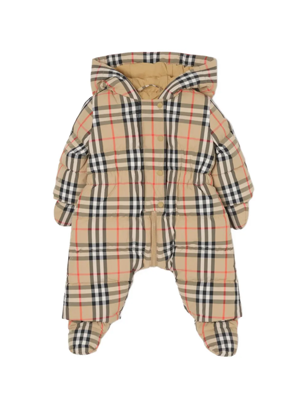 

Дутый комбинезон в клетку Burberry Kids, бежевый