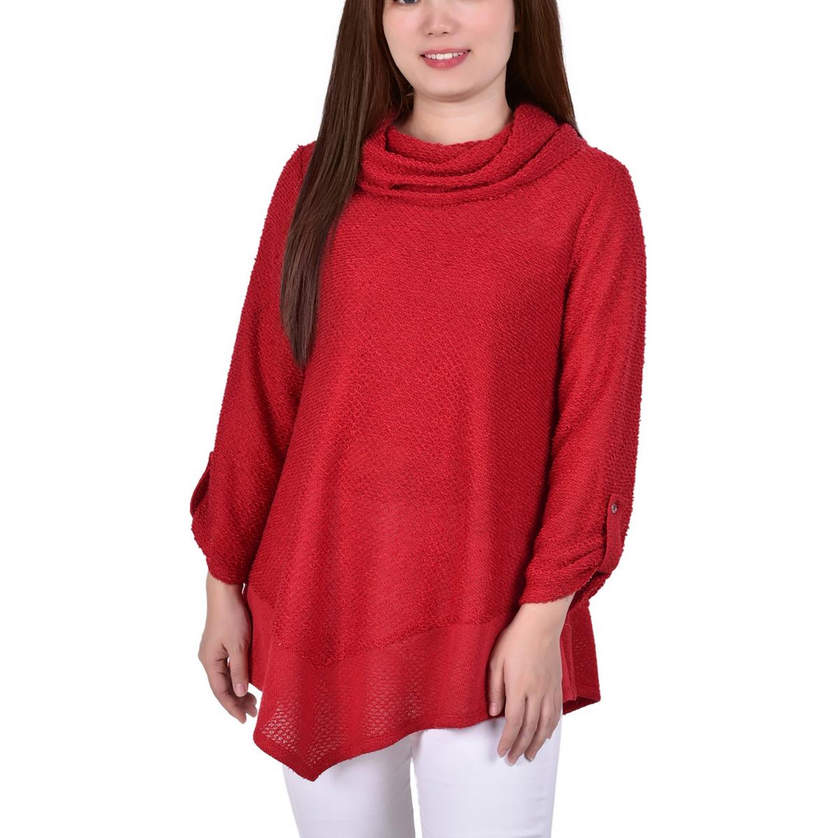 

Женский вязаный асимметричный свитер с высоким воротом NY Collection, красный