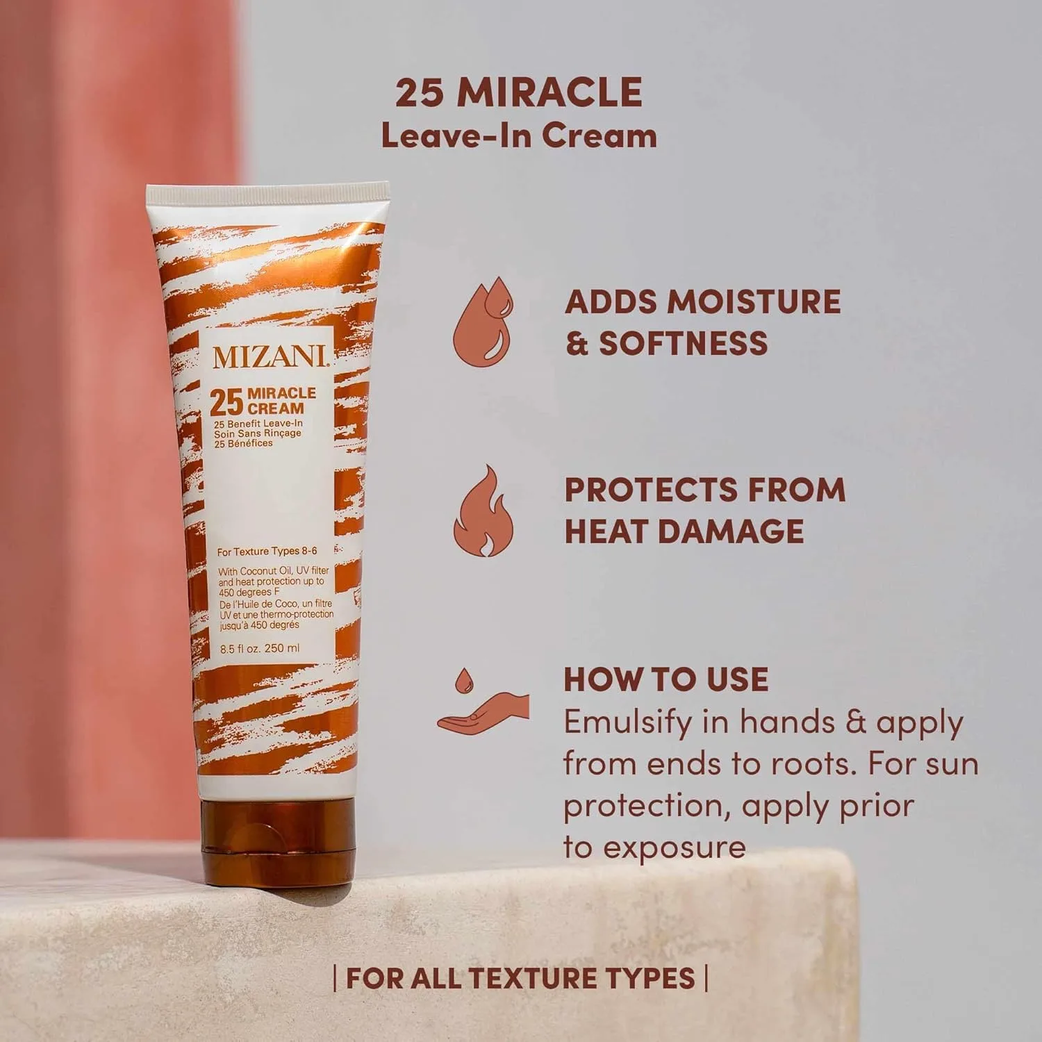 Mizani 25 Miracle Leave-In Cream - Увлажняющий крем для кудрей с кокосовым маслом, кондиционер для формирования локонов, против пушистости, термозащита, без силикона, без сульфатов. 251 мл (2 шт.) — фото 4