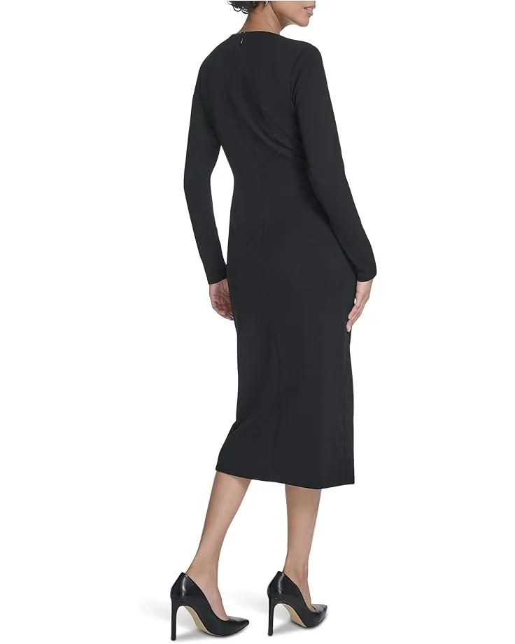 Платье Calvin Klein Long Sleeve Solid Rouched Midi, Black — фото 2