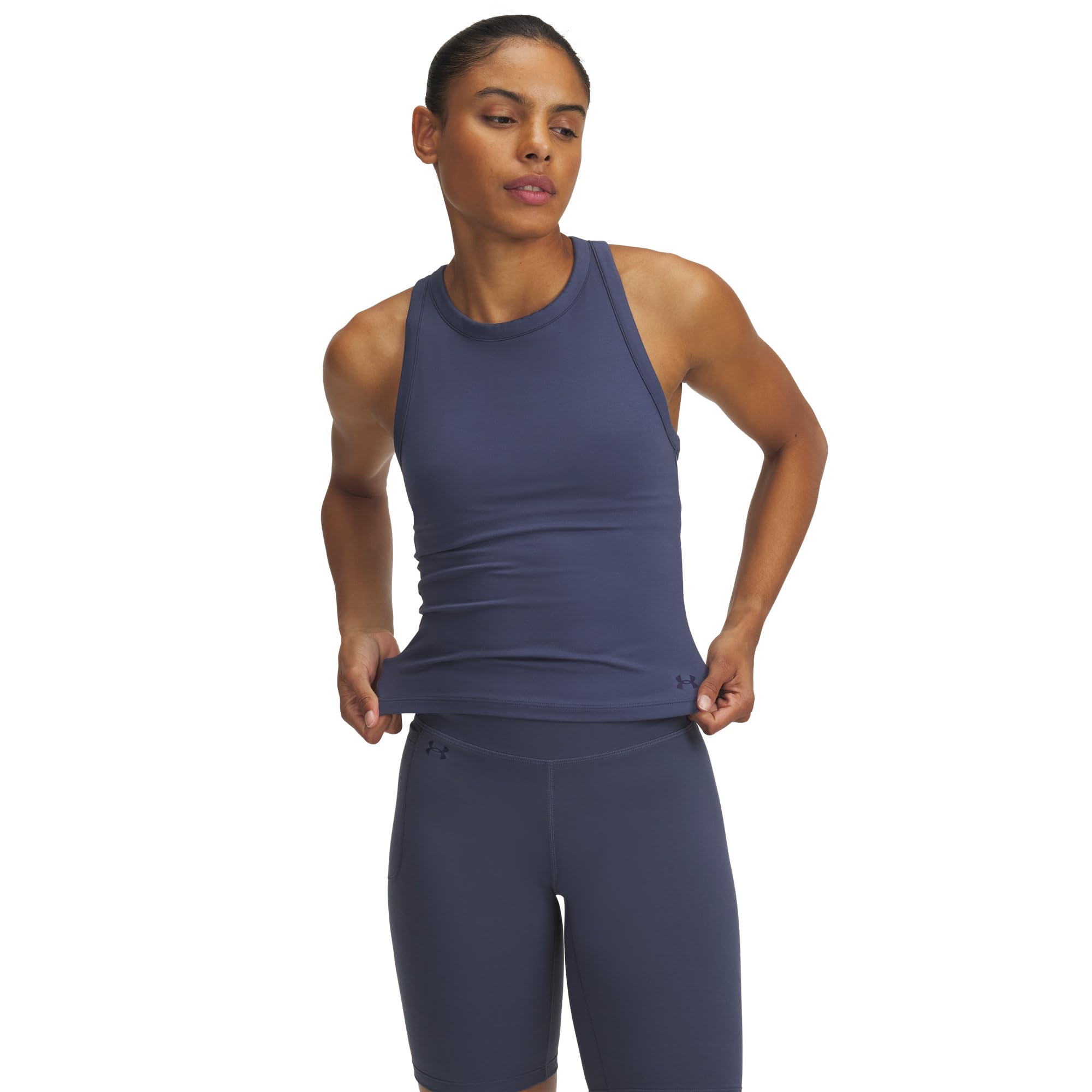 

Топ Under Armour Motion High Neck Tank Top, цвет Downpour Gray/Midnight Navy