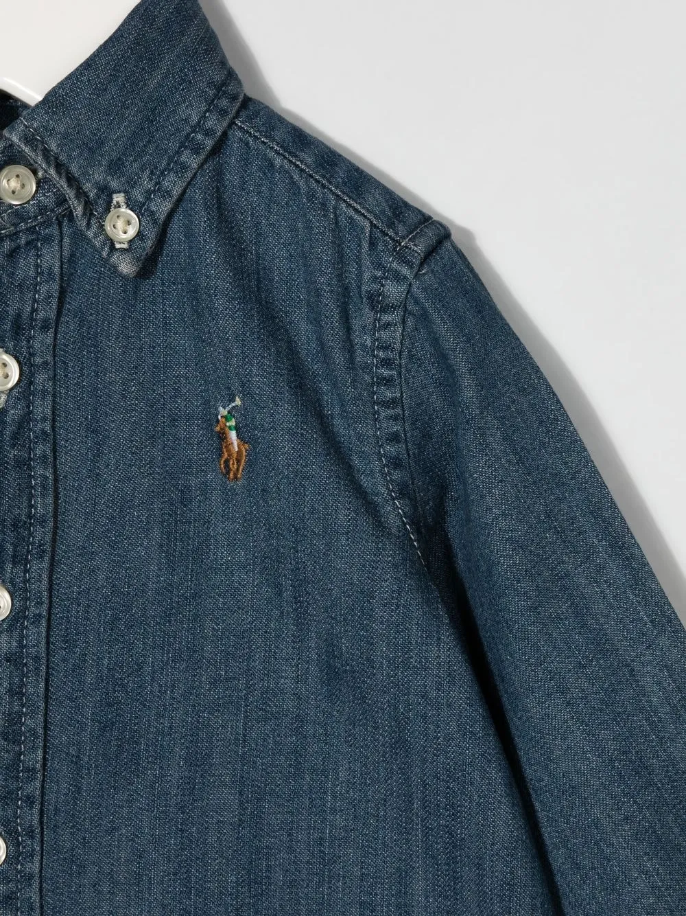 Джинсовая рубашка с вышивкой POLO RALPH LAUREN KIDS, синий — фото 3
