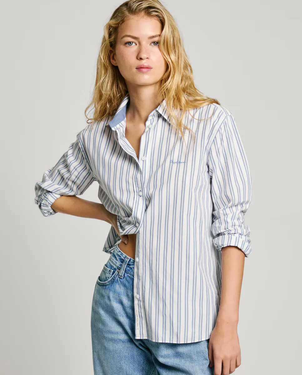 

Женская поплиновая рубашка с полосатым принтом Pepe Jeans, синий