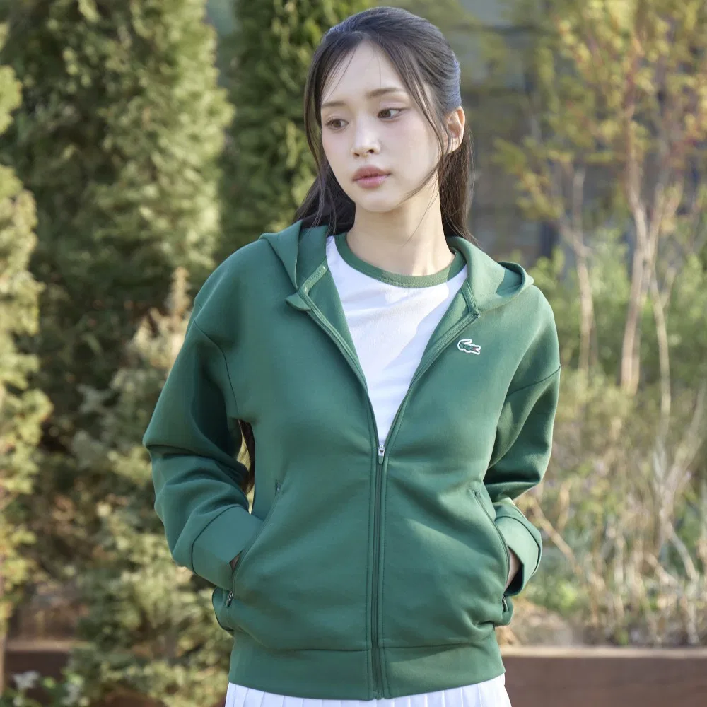 Худи Lacoste спортивная женская на молнии, джерси, зеленая