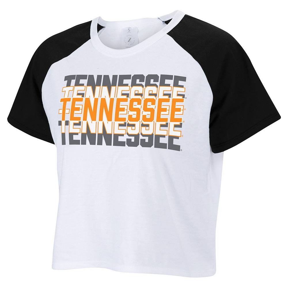 

Женская укороченная футболка ZooZatz White Tennessee Volunteers с цветными блоками и повторяющимся регланом, цвет Ten White