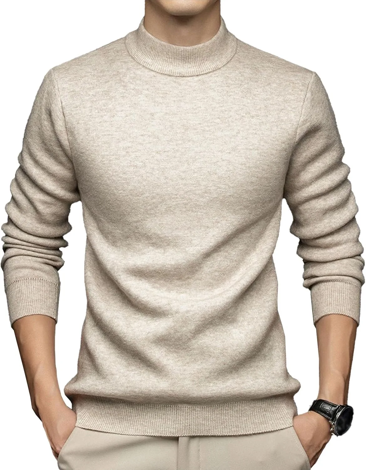 

Мужской свитер DGHM-JLMY Soft Slim Fit Pullover Top Business Casual Solid Color Sweater Thermal Fleece