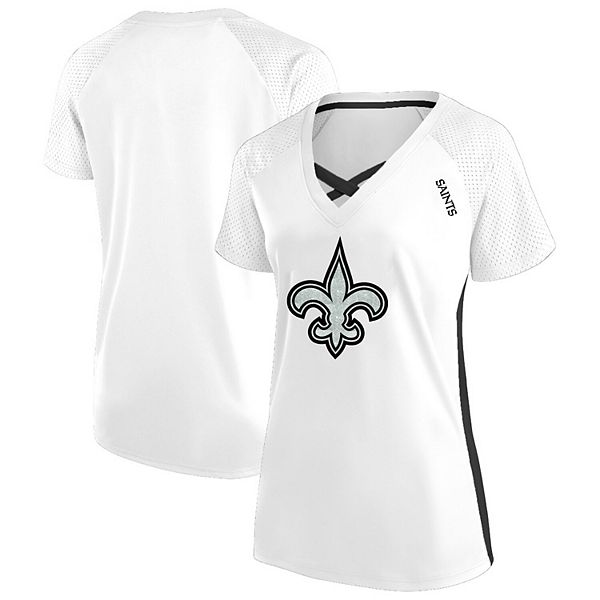 

Женская белая футболка New Orleans Saints plus size с блестками, шнуровкой и V-образным вырезом Fanatics, Белый, Женская белая футболка New Orleans Saints plus size с блестками, шнуровкой и V-образным вырезом Fanatics