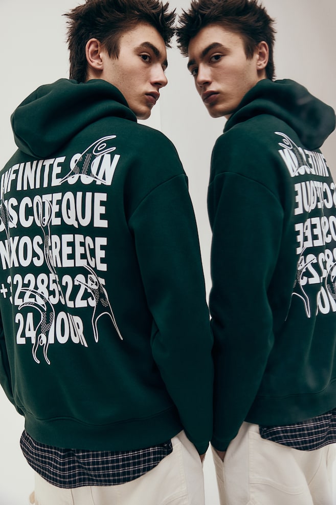 

Толстовка с капюшоном свободного кроя с принтом H&M, зеленый