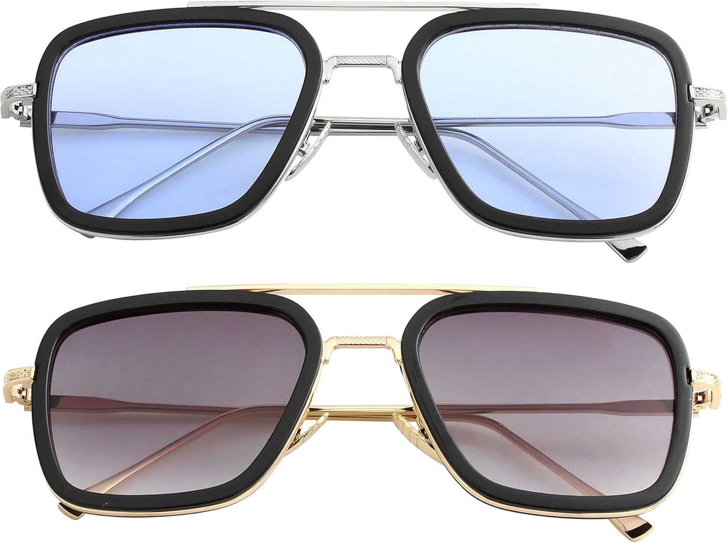 

Поляризованные солнцезащитные очки Тони Старка от Kursan для мужчин и женщин, винтажная квадратная металлическая оправа, очки Железного человека и Человека-паука, 2 Pack（spider Man Same Color+gold/Black/Gradient Grey）