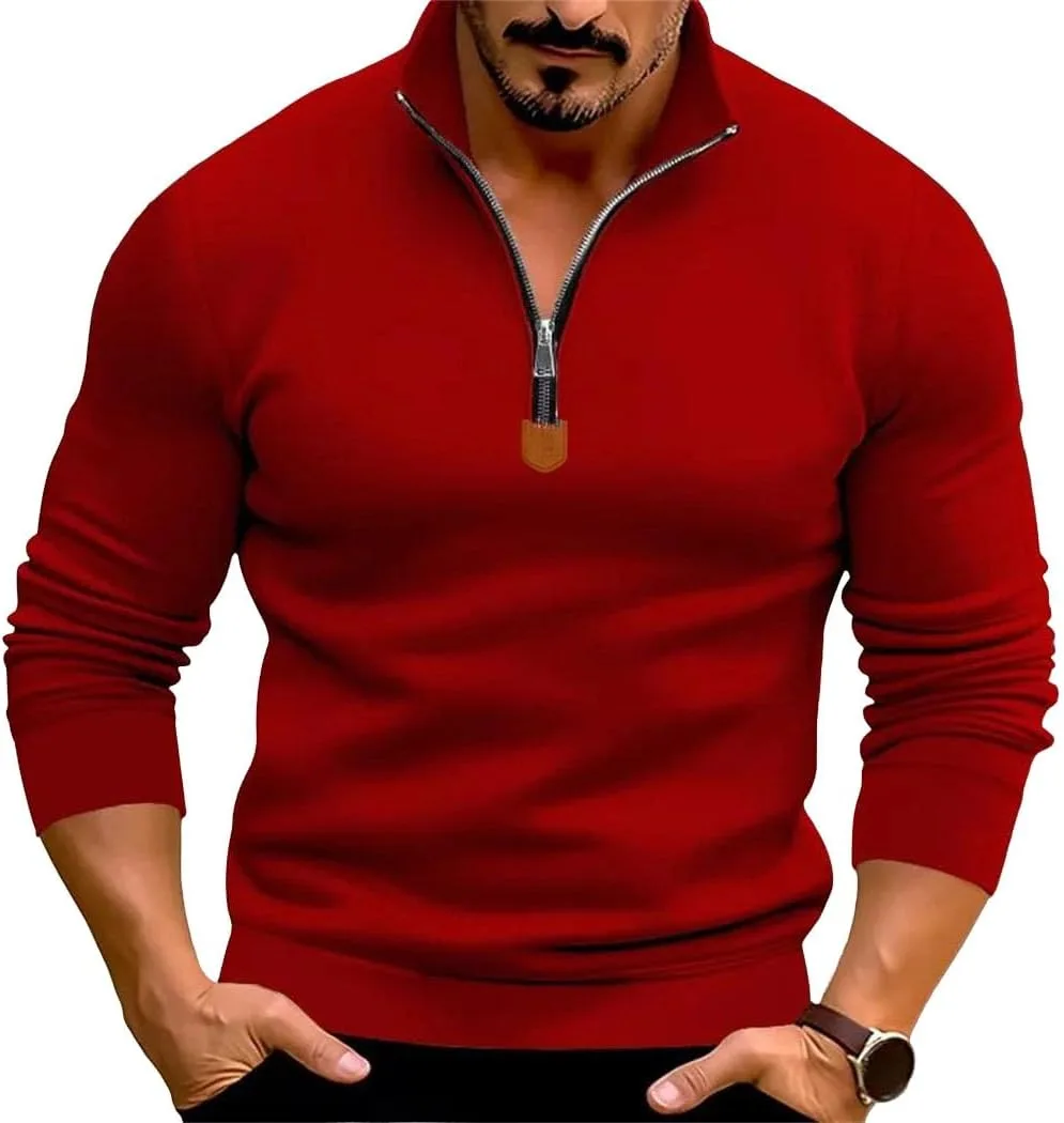 Мужской флисовый пуловер Slim Fit с полумолнией и стойкой