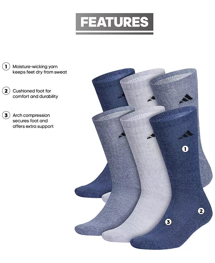 Мужские спортивные носки с мягкой подкладкой, 6 пар в упаковке adidas, синий — фото 2