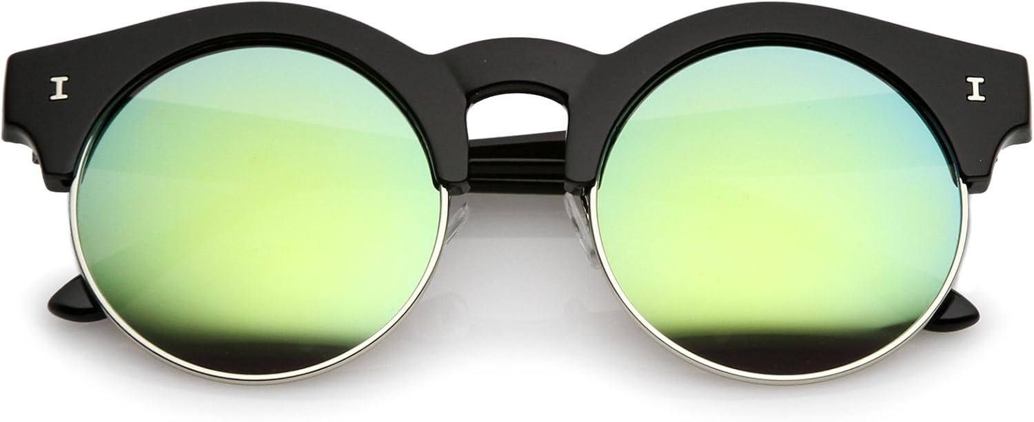 

zeroUV - Современные солнцезащитные очки в полуободковой оправе с цветными зеркальными линзами и металлическим каркасом, диаметр линз 51 мм, Black-silver / Green Mirror