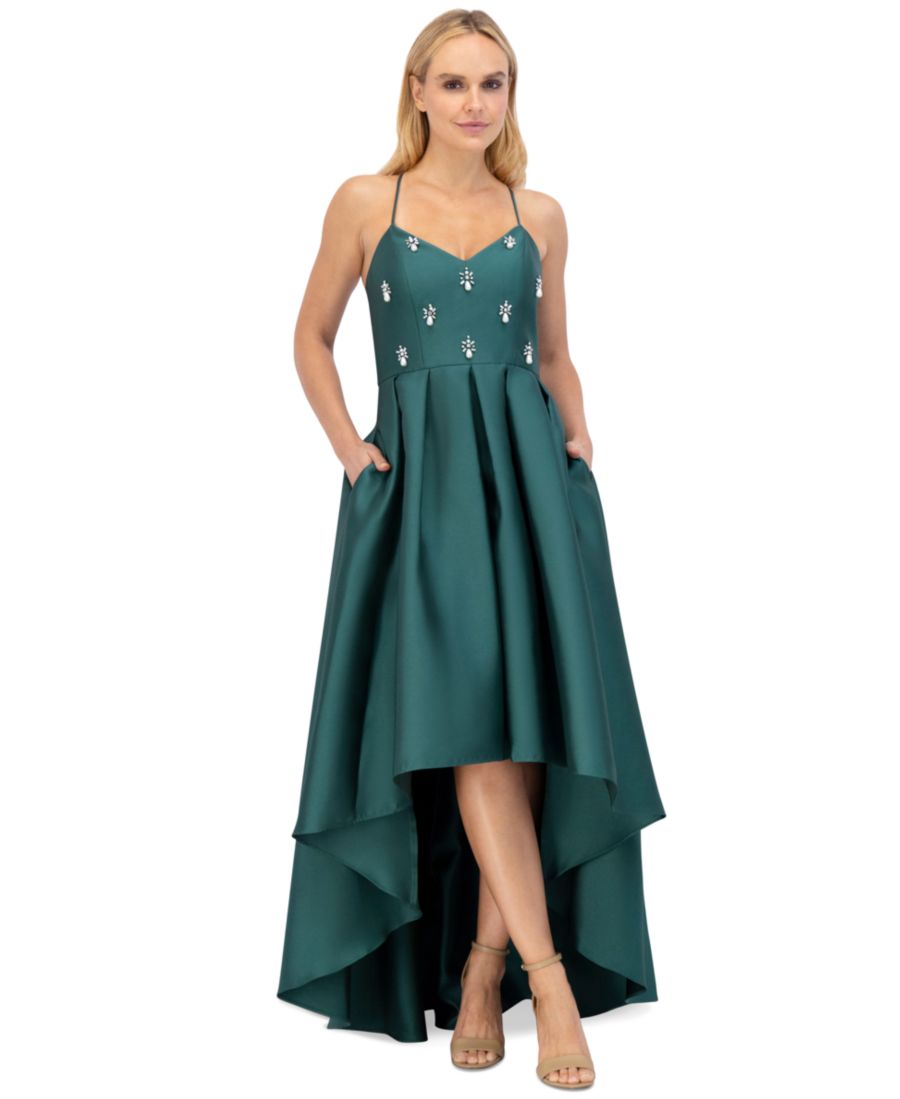 

Женское платье с расшитым бисером лифом и плиссированной юбкой асимметричного кроя Eliza J, Emerald