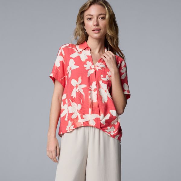 

Женский топ с запахом и струящимся силуэтом Simply Vera Vera Wang, цвет red faded dye floral