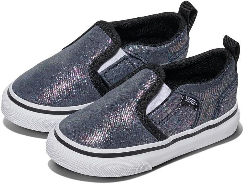 Vans Unisex-Child Asher V Slip-on | Детские кроссовки для мальчиков и девочек, удобная обувь, Shimmer Black — фото 2