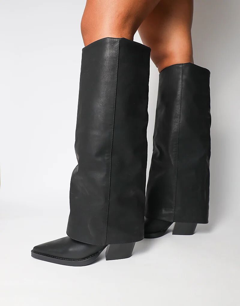 Ботинки в стиле вестерн с отворотом на каблуке SIMMI Shoes Kiarra черного цвета — фото 4