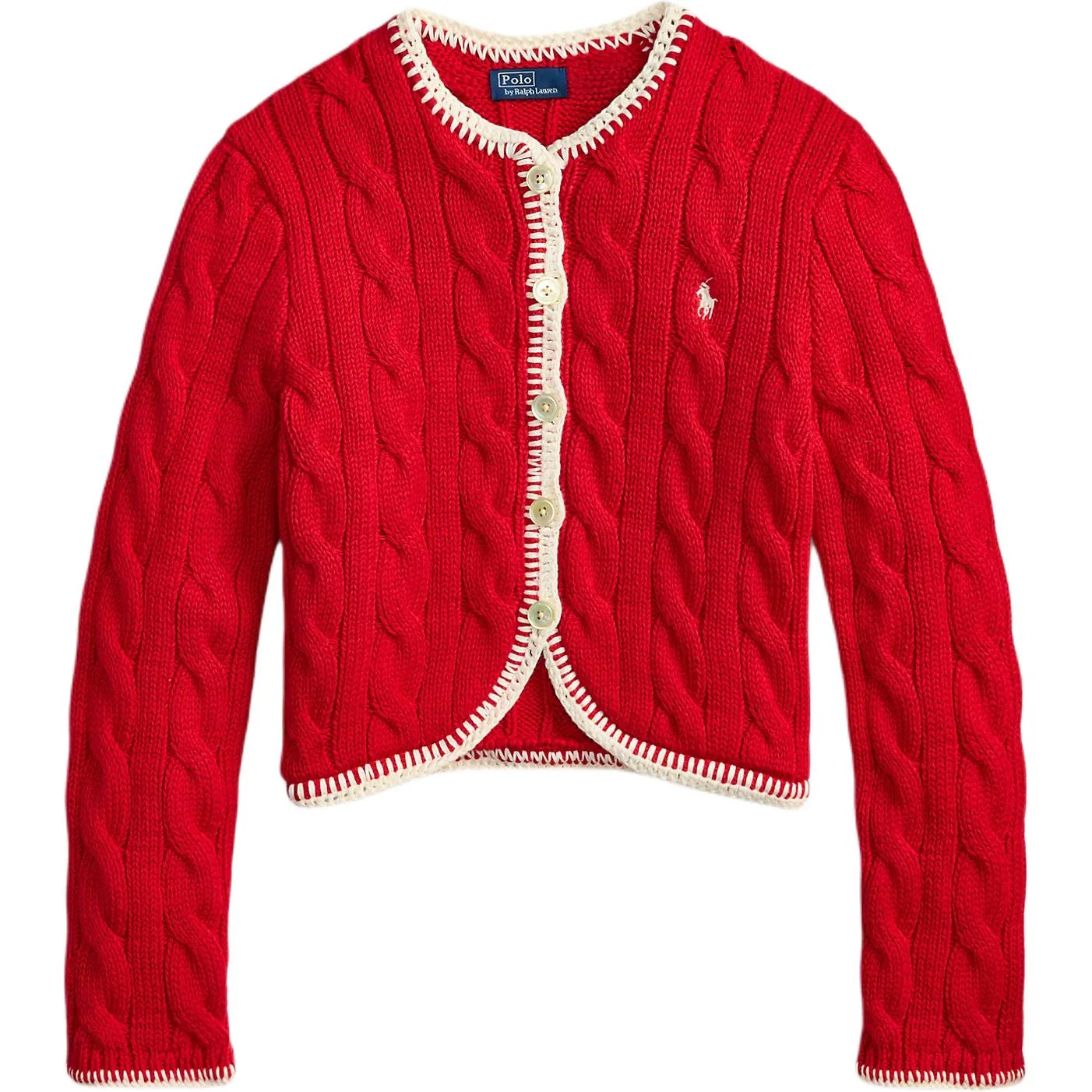 Вязаный кардиган укороченный коса Polo Ralph Lauren красный