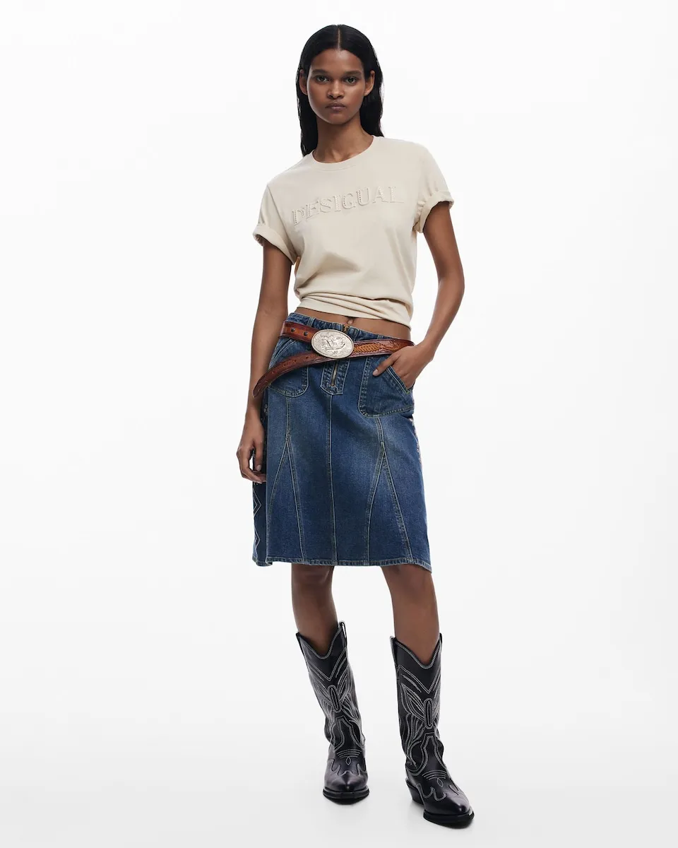 

Джинсовая юбка с вышивкой Desigual, синий