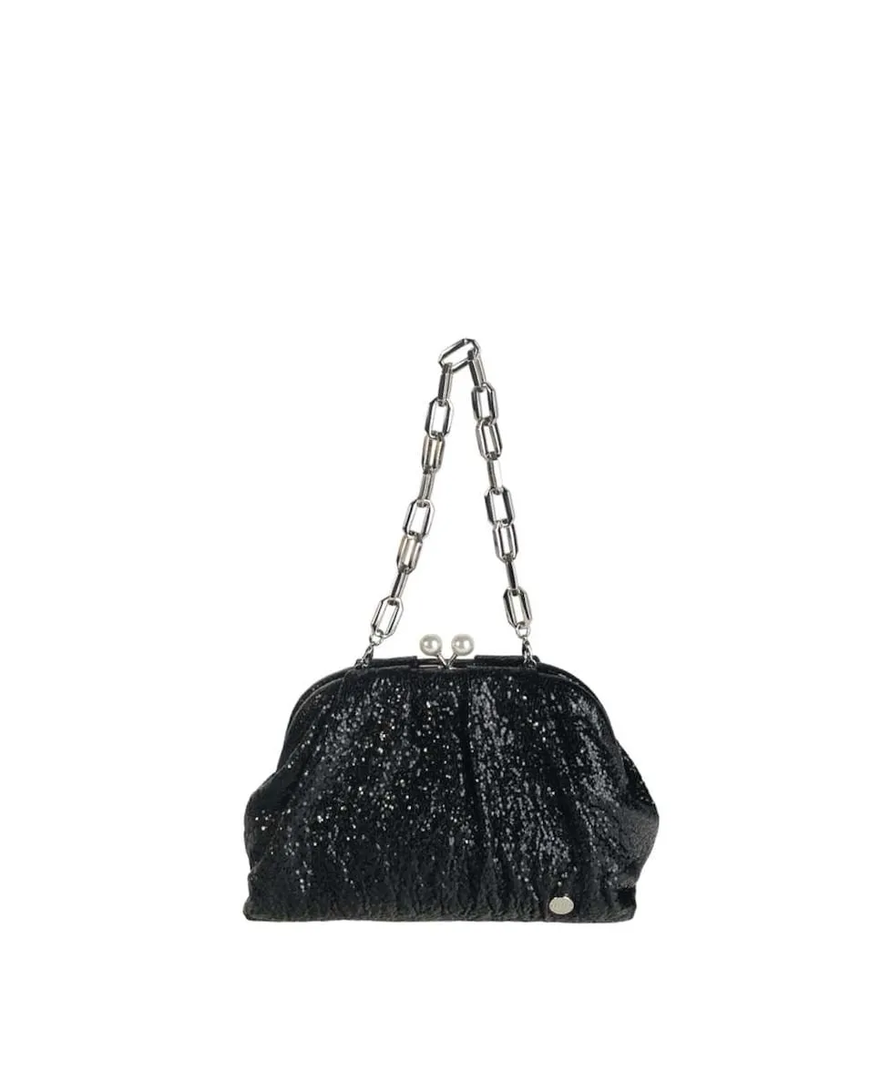 

Кошелек для вечеринки из мягкого металлизированного материала маленького размера Volum, черный