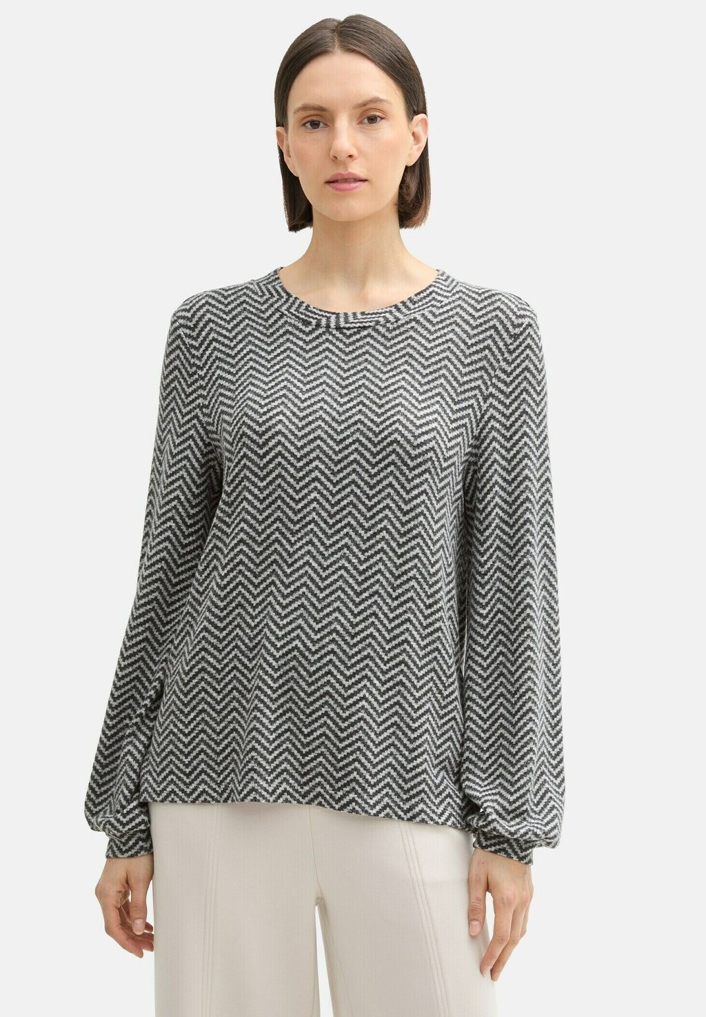 

Топ с длинными рукавами GEMUSTERTES TOM TAILOR, серый