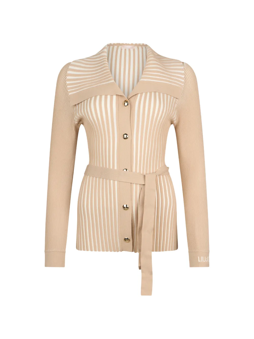 

Кардиган с крупным воротником и рубчатой вязкой Liu Jo, бежевый