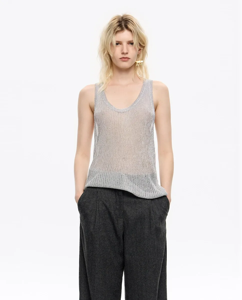 

Женский топ из люрексной пряжи серебристого цвета Bimba y Lola